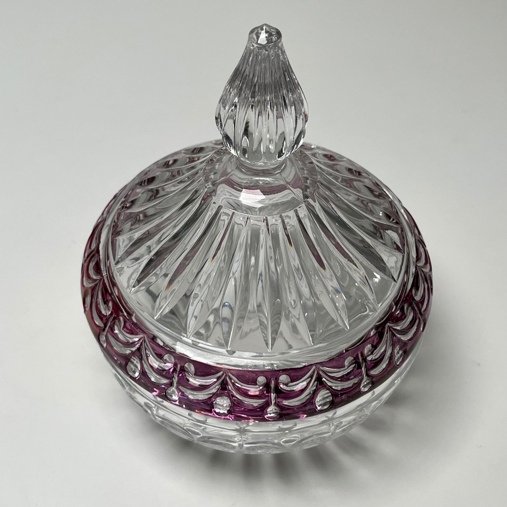 Cut Glass Candy Dish Unisex Small Clear Cranberry Lidded Bowl‎ Decorative